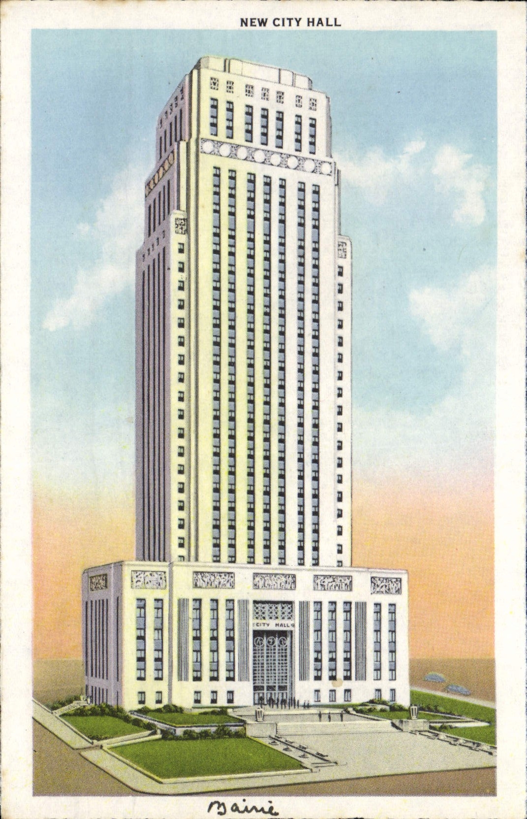 VINTAGE POSTCARD New City Hall Skyline from PEN Valley Park