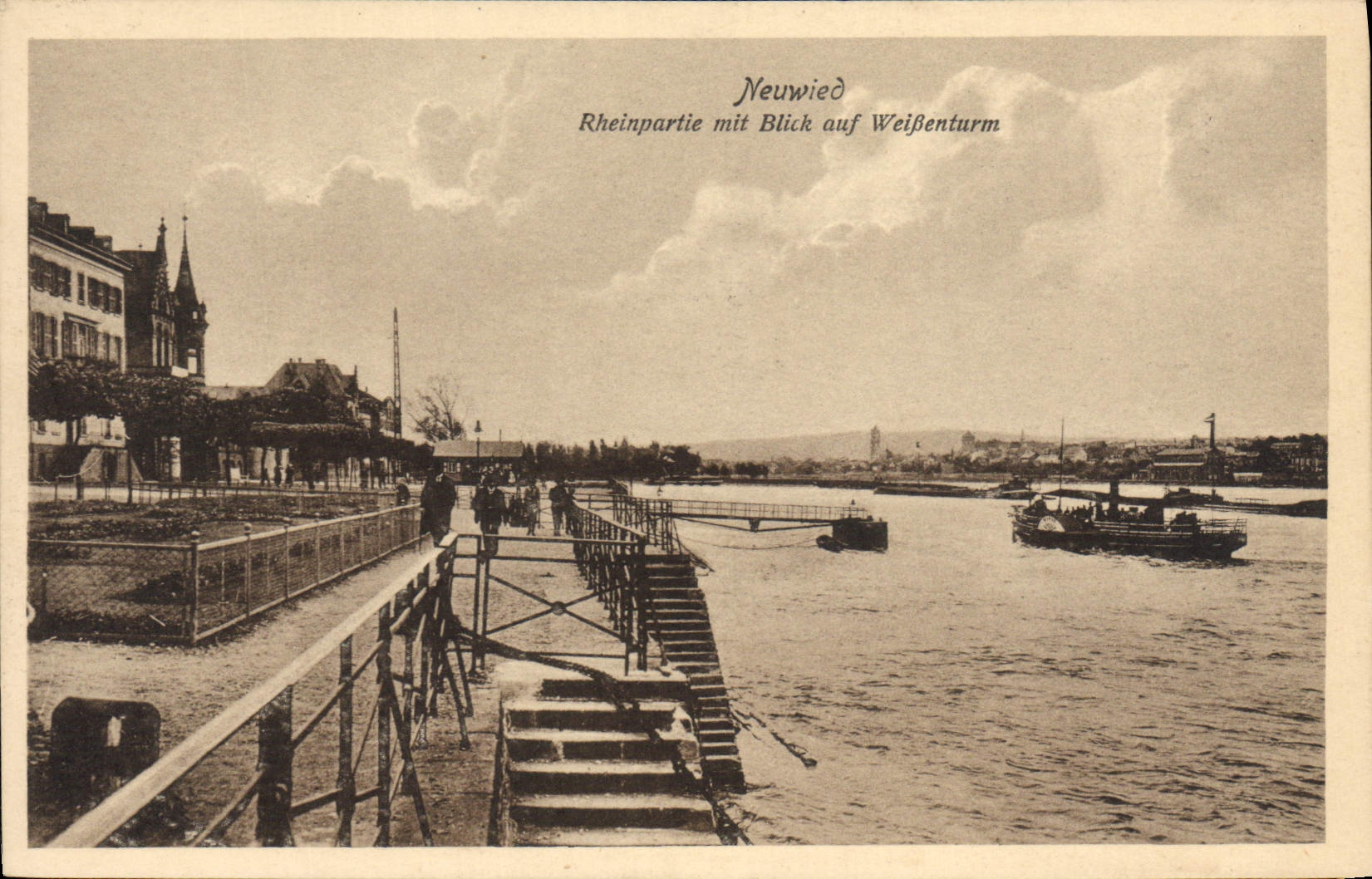CPA Neuwied Rheinpartie mit Blick auf Weissenturm Bateau