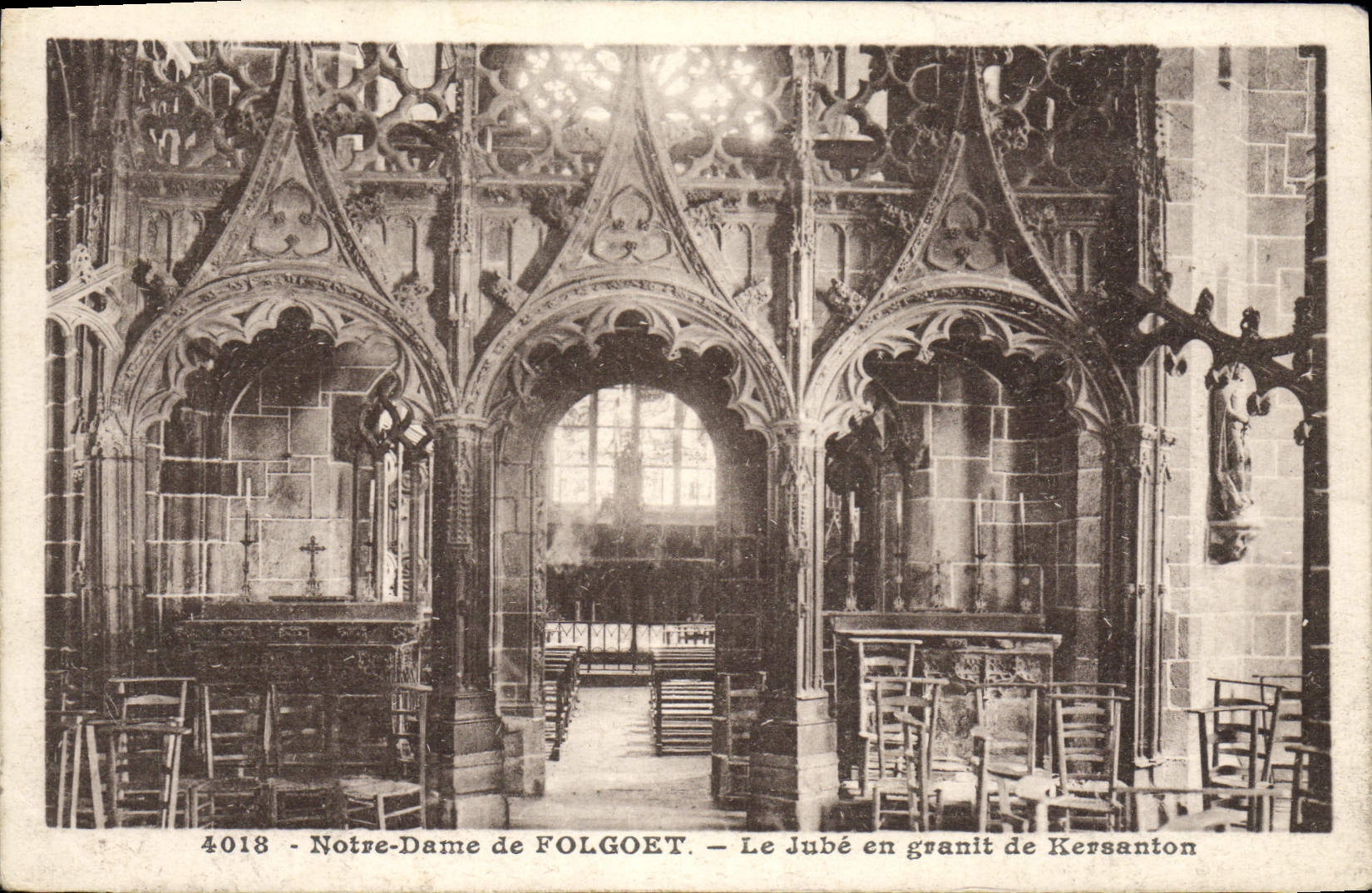 VINTAGE POSTCARD Notre Dame De Folgoet granite Jube of Kersanton