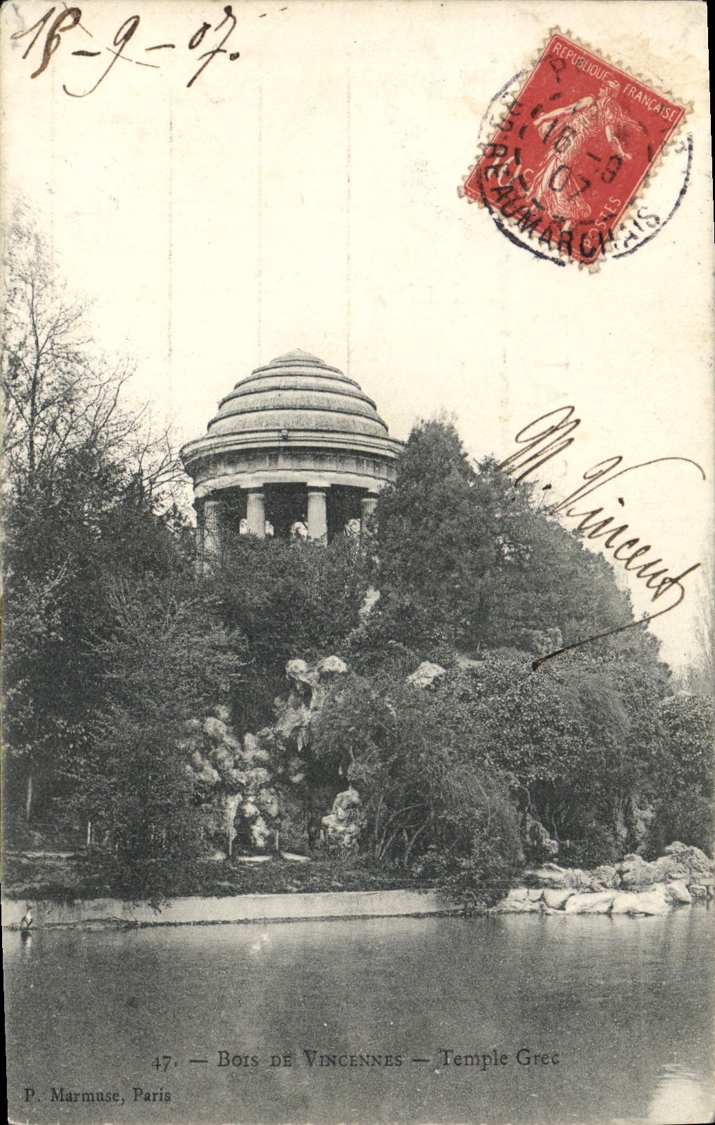 VINTAGE POSTCARD Wood De Vincennes Greek Temple