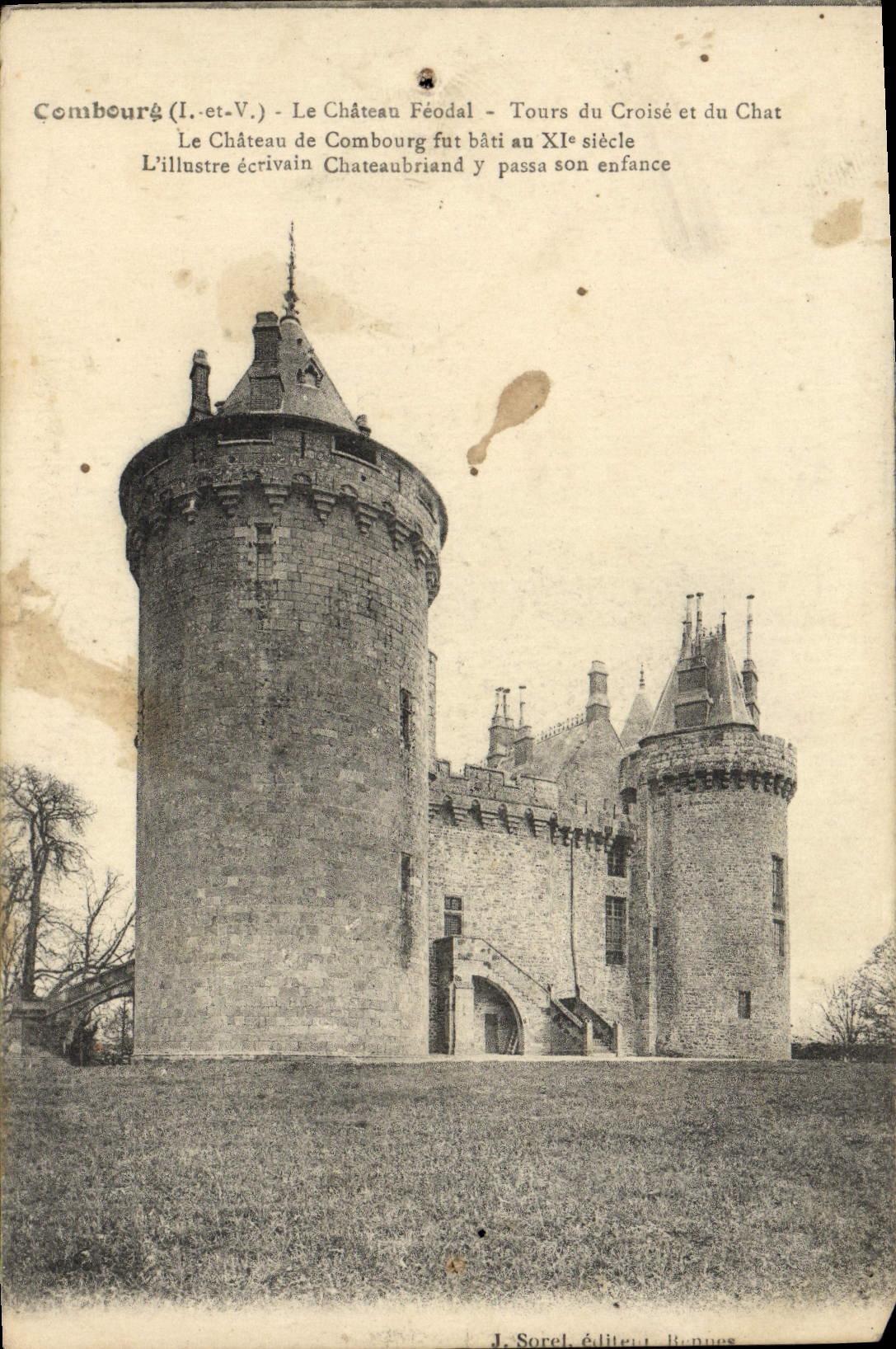 VINTAGE POSTCARD Combourg the Feudal Castle Tours of Crosses and the Cat the castle of Combourg