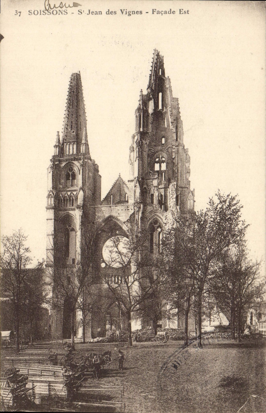 POSTAL Soissons santo Jean de la VENDIMIA del caballo de los caballos de coche del ataque frontal de las vides