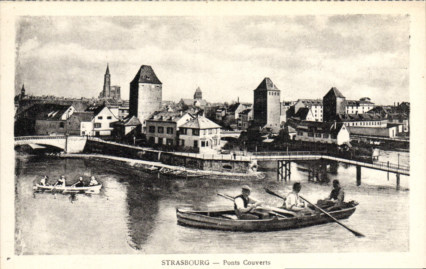 VINTAGE POSTCARD Strasbourg Bridge Covered Boat