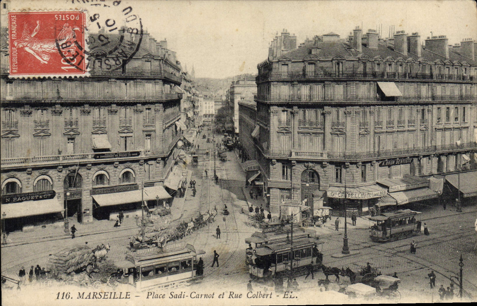 CPA Marseille Place Sadi Carnot et Rue Colbert Tramway