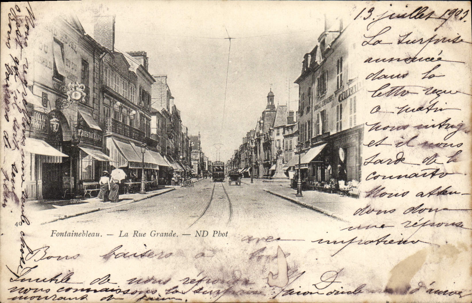 VINTAGE POSTCARD Fontainebleau the Large Street