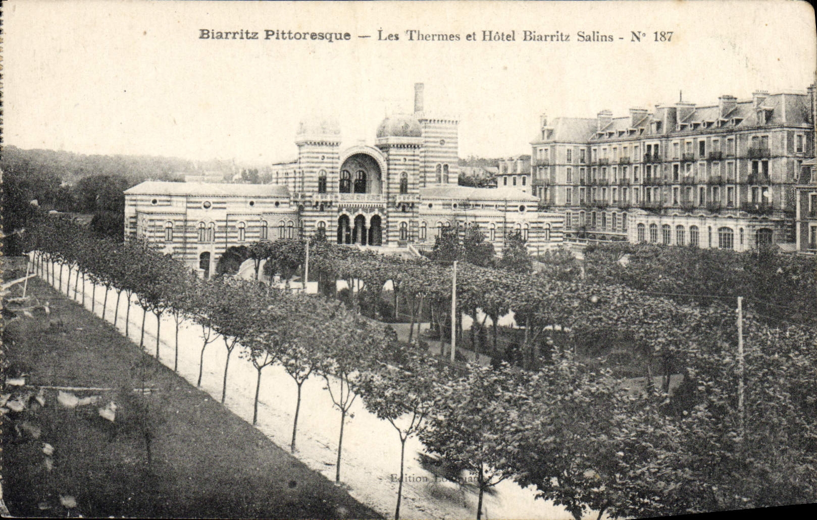 VINTAGE POSTCARD Picturesque Biarritz Saline Thermal baths and Biarritz Hotel