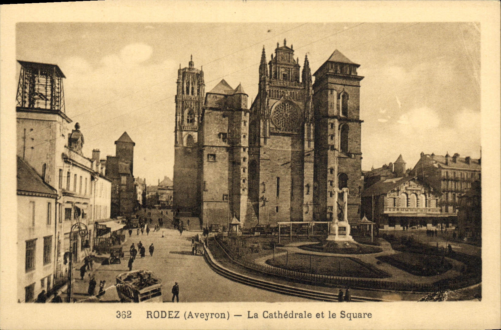 VINTAGE POSTCARD Rodez the Cathedral and the Public garden