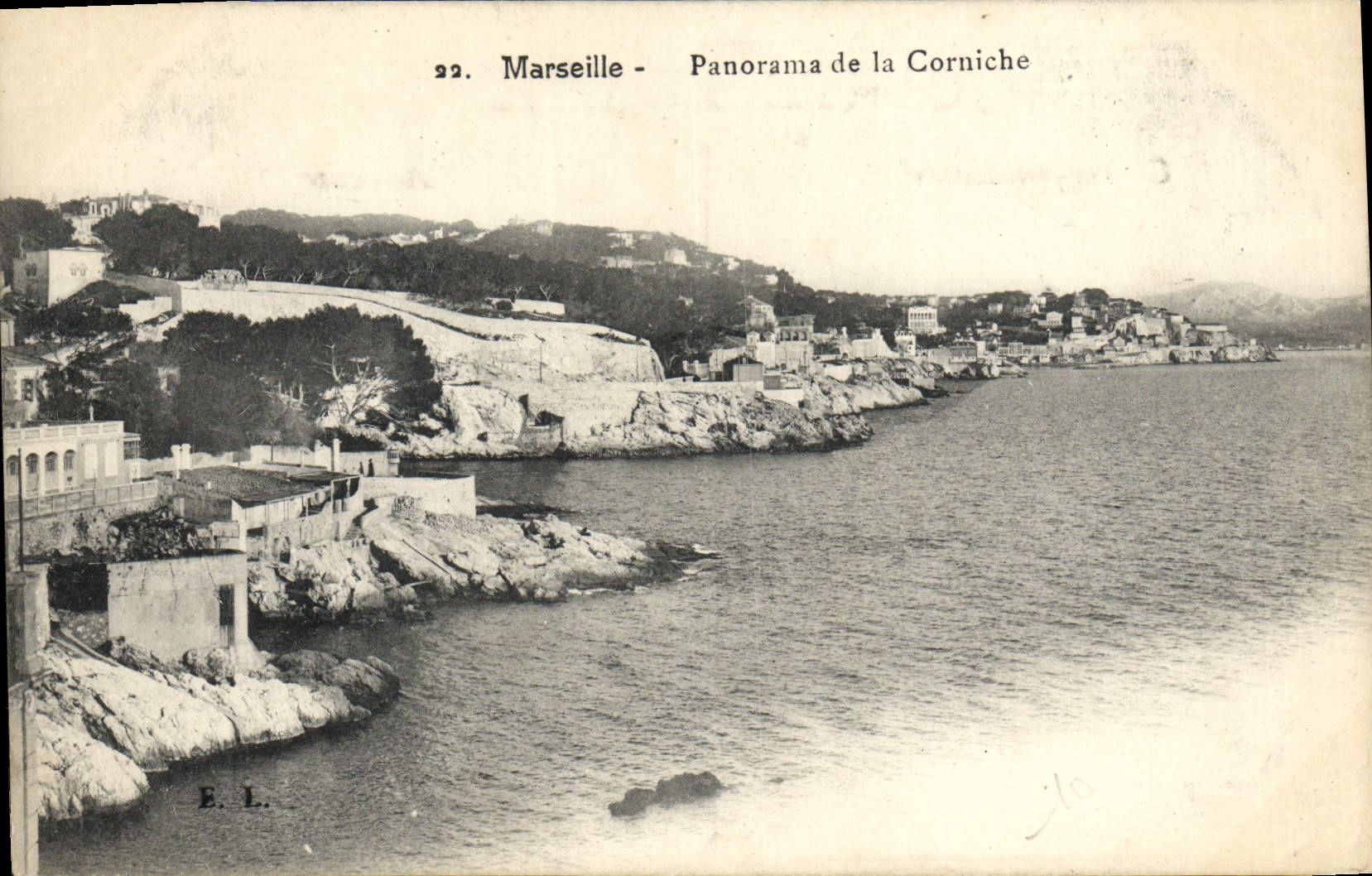 Panorama de Marsella de la POSTAL de la VENDIMIA de la cornisa