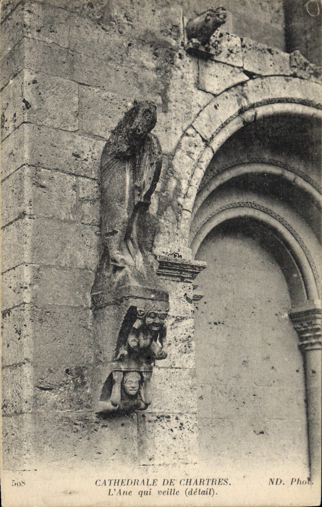 Catedral de la POSTAL de la VENDIMIA de Chartres el asno que toma cuidado