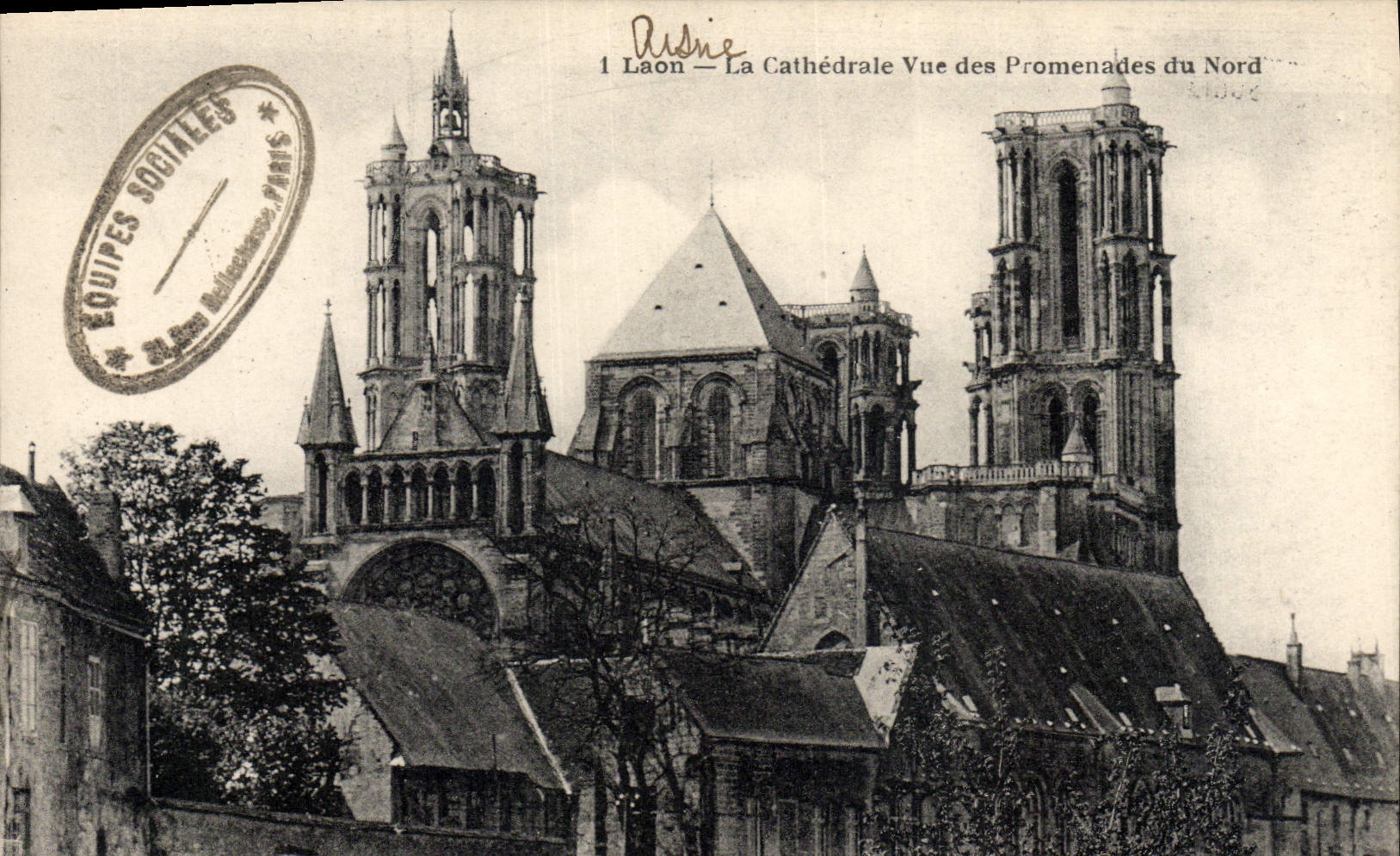 VINTAGE POSTCARD Laon the Cathedral Seen Of the Walks of North