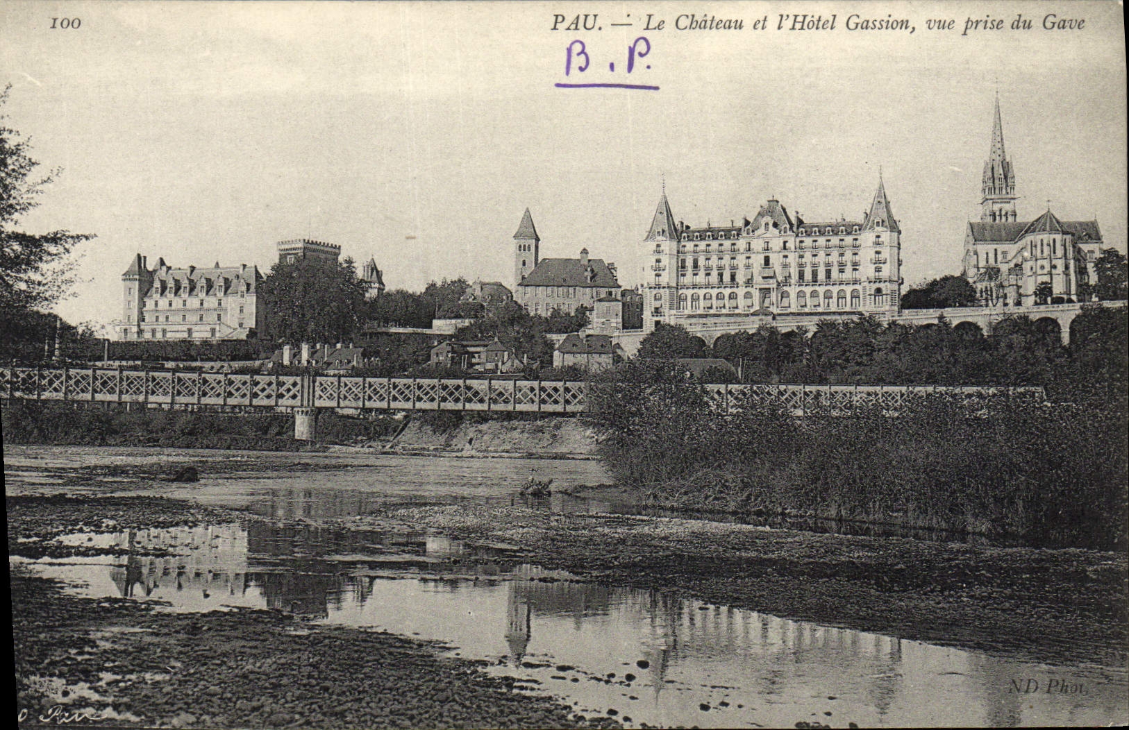 VINTAGE POSTCARD Pau the Castle and the Gassion Hotel Seen from of Gave