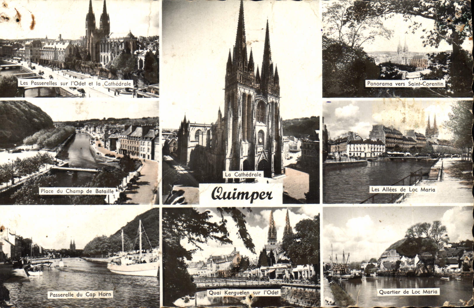 MODERN CARD Quimper footbridges on Odet and the cathedral Battle field