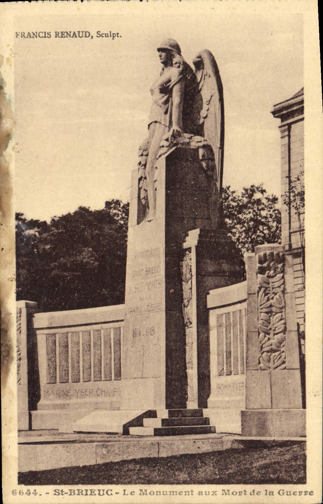 VINTAGE POSTCARD St Brieuc the war memorial Militaria Francis Renaud