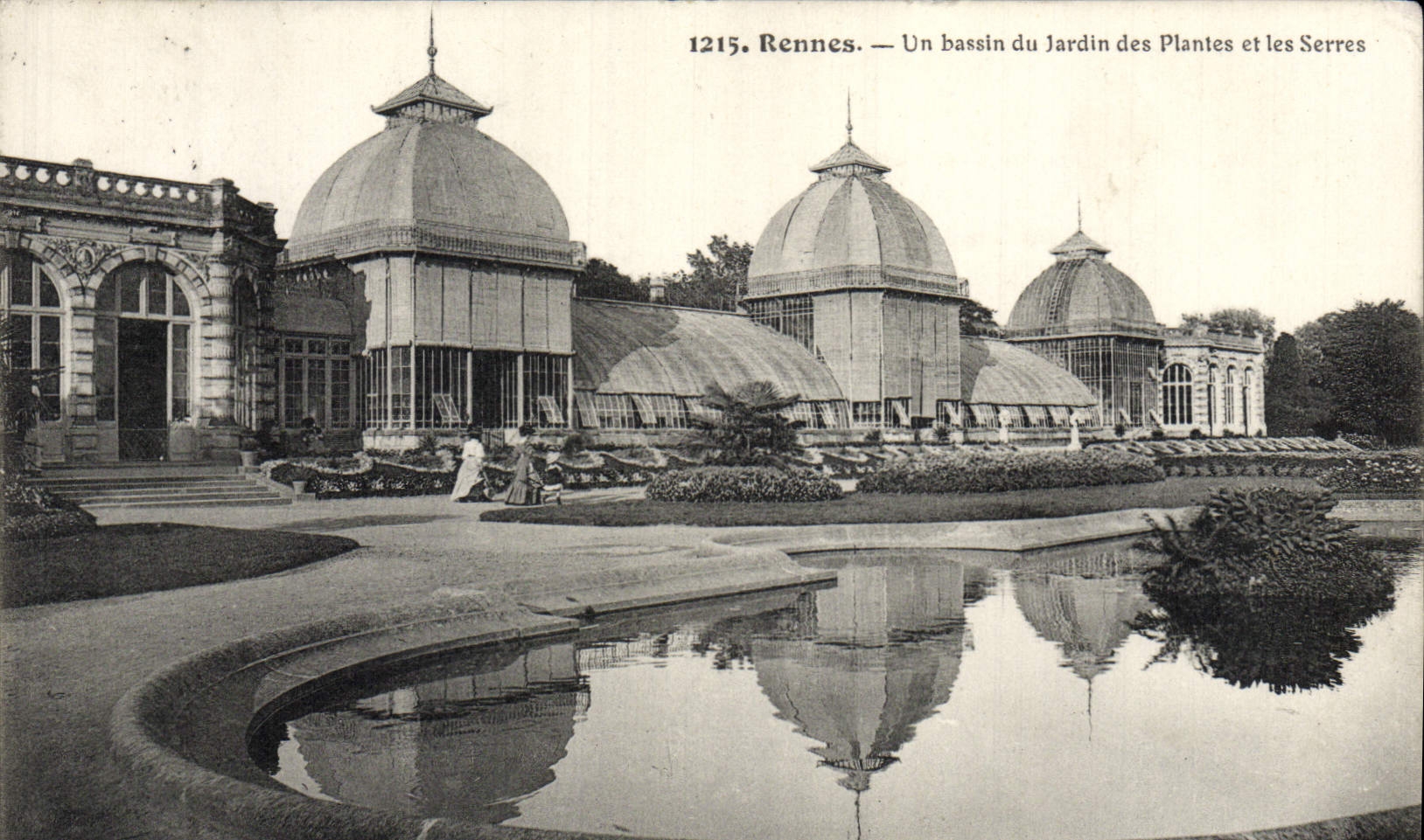 VINTAGE POSTCARD Rennes a Basin of the Botanical garden and the Greenhouses