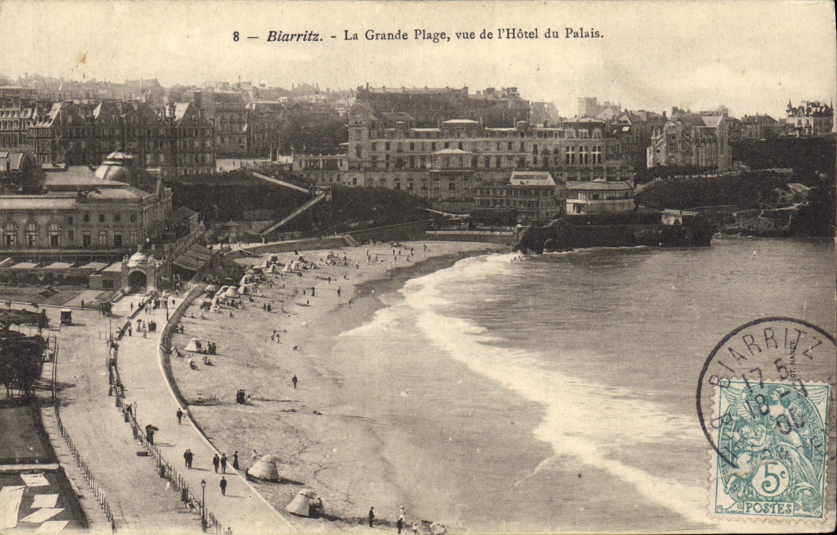 VINTAGE POSTCARD Biarritz Main beach Seen Hotel of the Palate