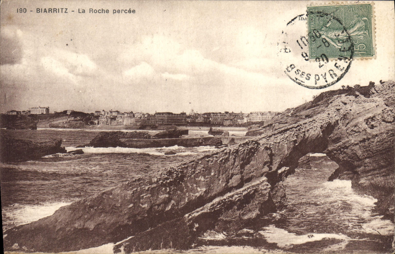 VINTAGE POSTCARD Biarritz the Bored Rock