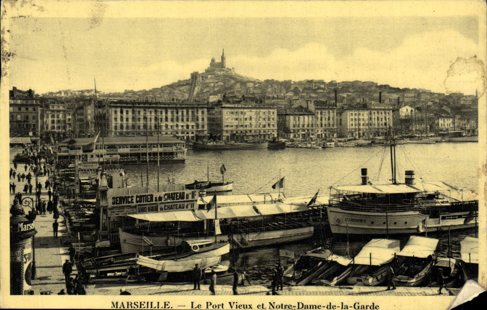 CPA Marseille Le Port Vieux et Notre Dame de la Grade Bateaux