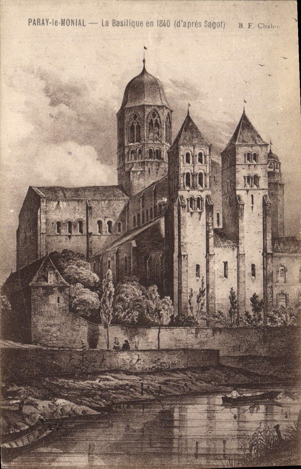 VINTAGE POSTCARD Paray Monial the Basilica In 1840