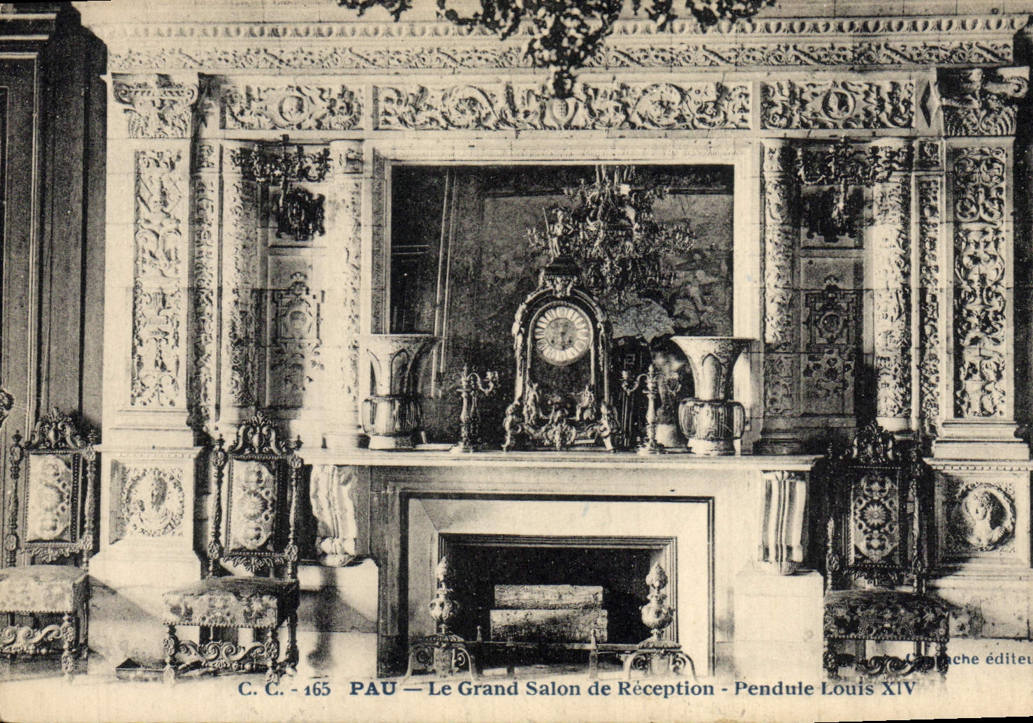 VINTAGE POSTCARD Pau the Large Reception room Clock Louis XIV