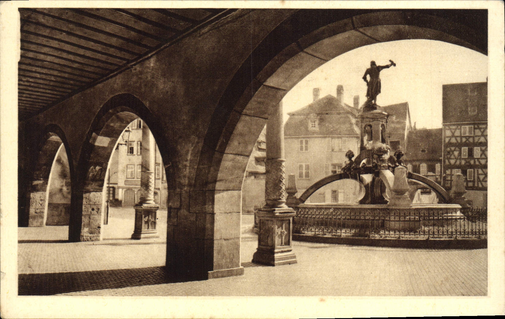 VINTAGE POSTCARD Colmar Schwendi Fountain