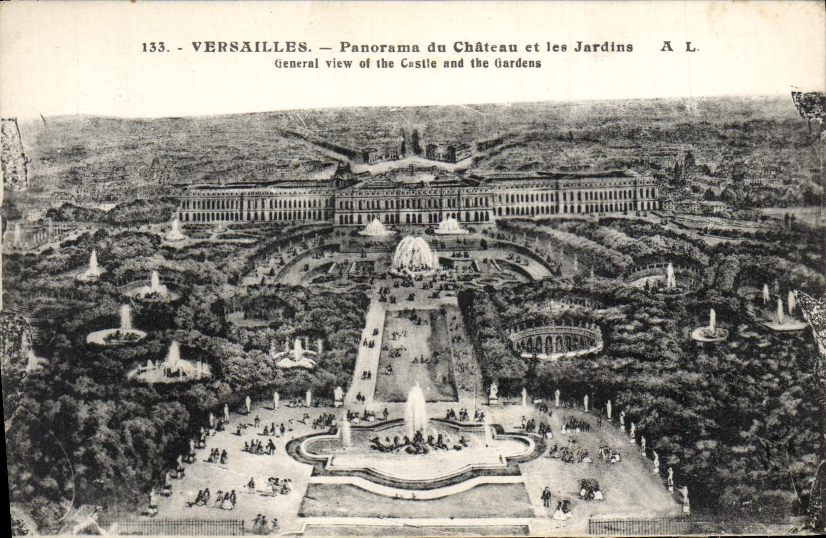 CPA Versailles Panorama du Chateau et les Jardins 