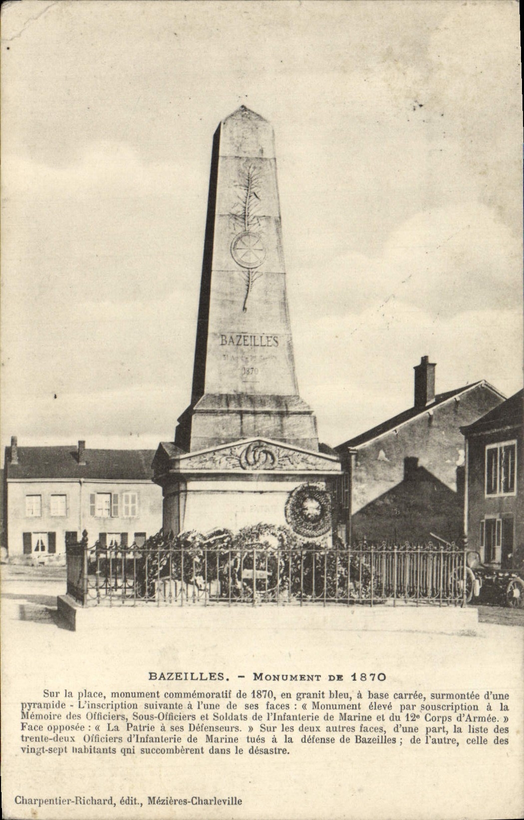 CPA Bazeilles Monument de 1870 Militaria 