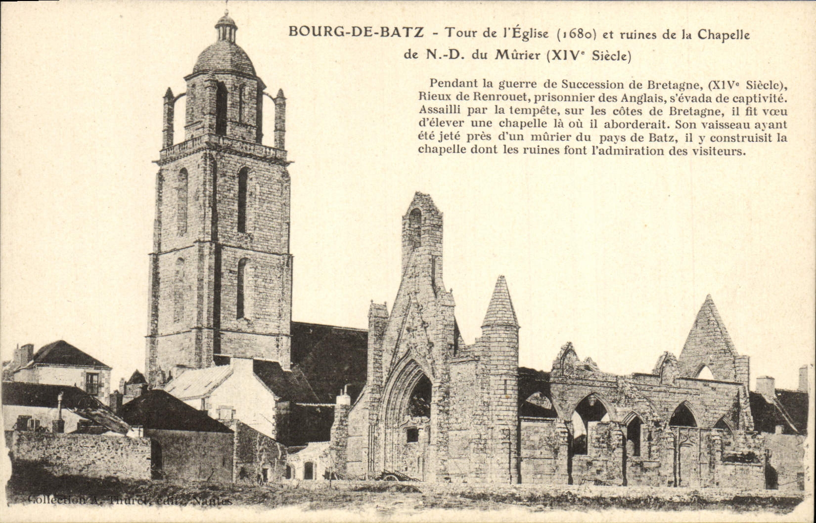 VINTAGE POSTCARD Borough of Batz Turn of the Church and ruins of the Vault of NR D of the Mulberry tree