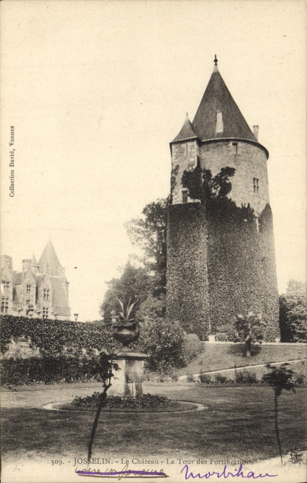 POSTAL Josselin de la VENDIMIA el castillo la torre de los fortalecimientos