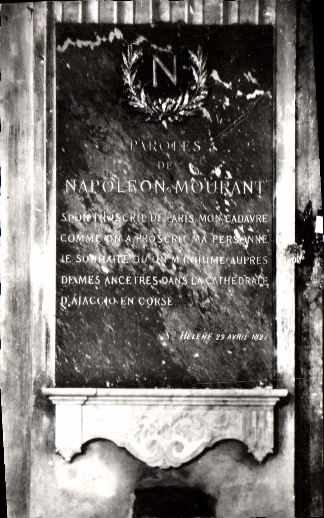 MODERN CARD Corsica Ajaccio In the cathedral on a marble plate last words of Napoleon 1st