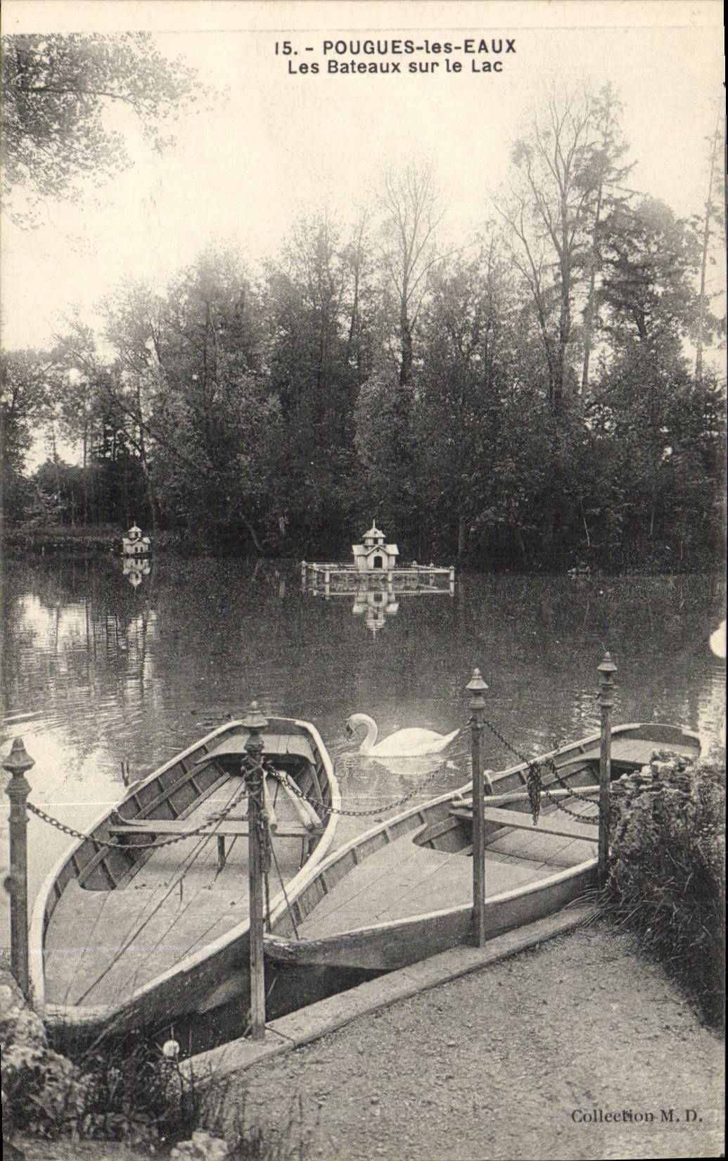VINTAGE POSTCARD Pougues Water Boats On the Lake Swan Boat