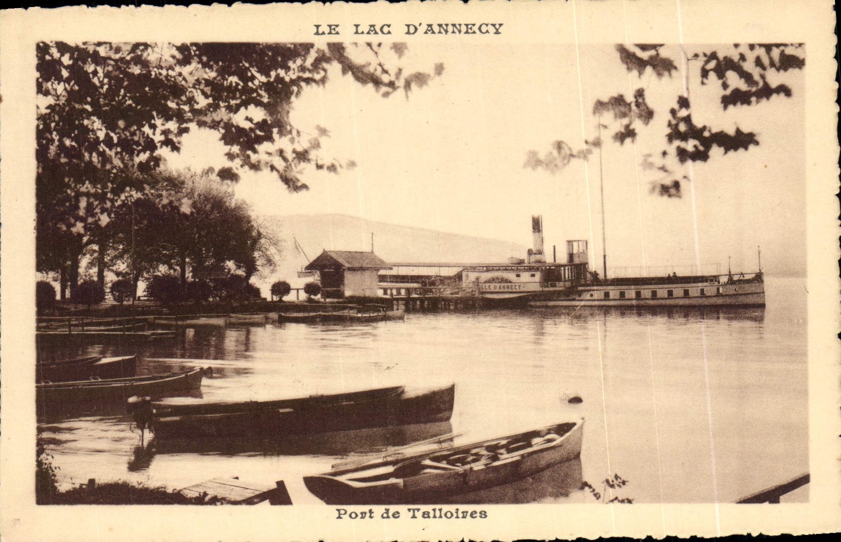 POSTAL de la VENDIMIA el lago portuario annecy de Talloires
