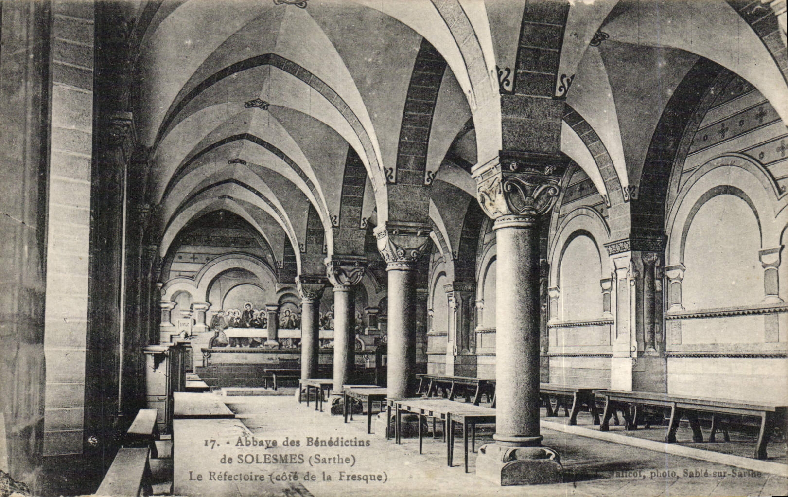 VINTAGE POSTCARD Abbaye Of the Benedictines De Solesmes the refectory Dimensions fresco