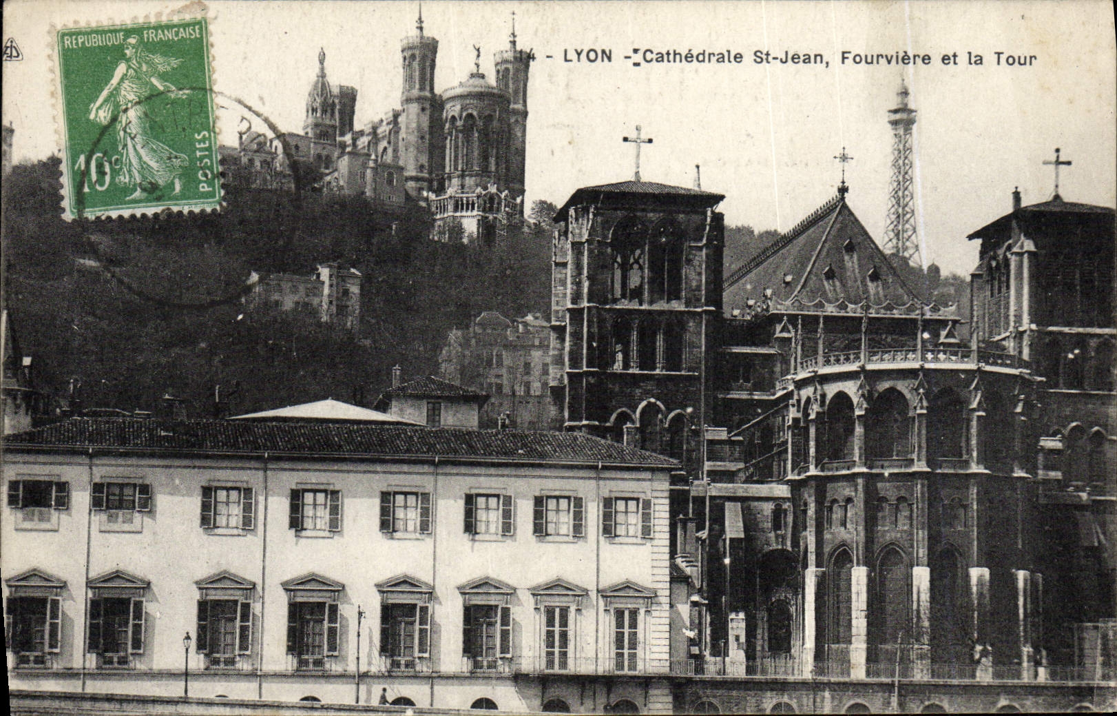 VINTAGE POSTCARD Lyon Cathedral St Jean Fourviere And the Tower