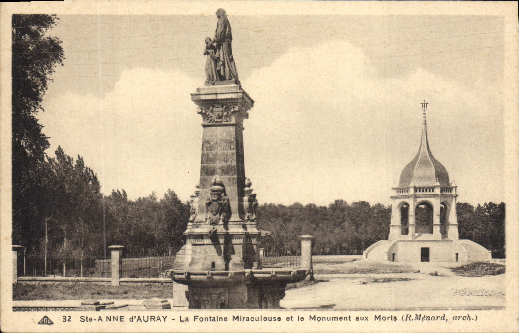 VINTAGE POSTCARD Holy Anne D' Auray the miraculous fountain and the war memorial