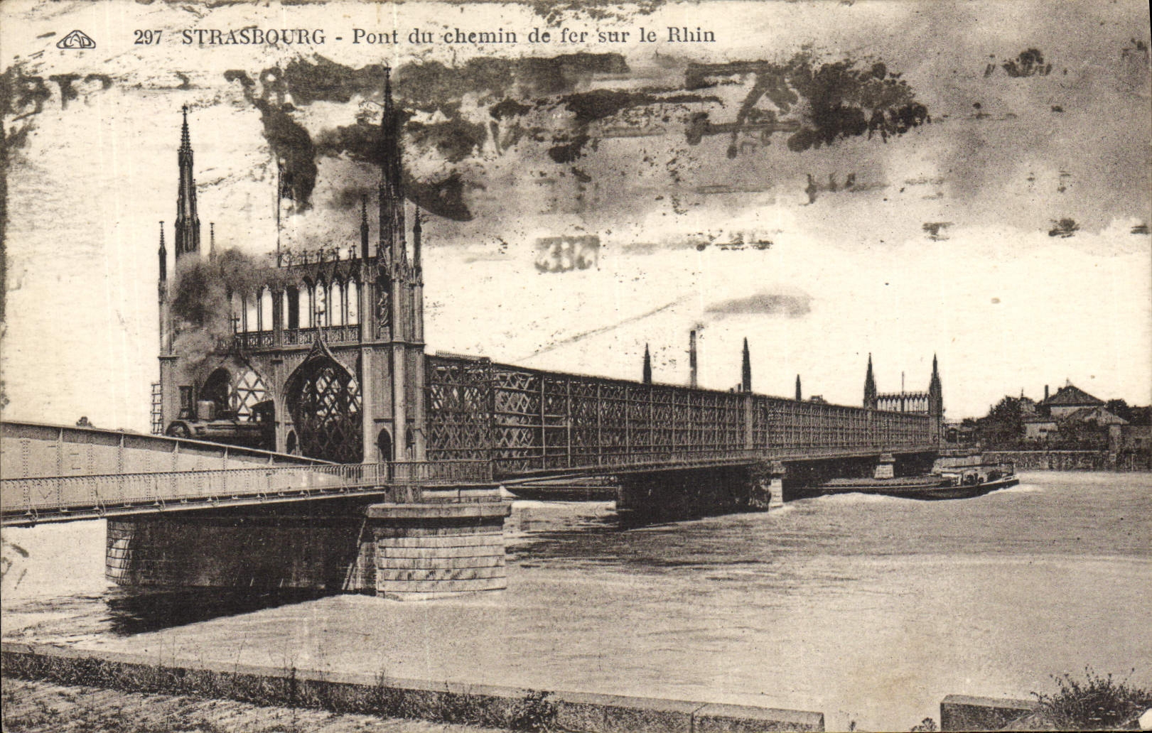 VINTAGE POSTCARD Strasbourg Bridge Of the railroad On the Rhine