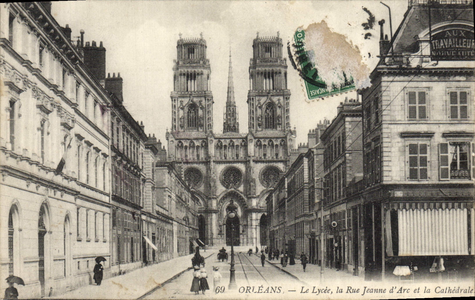 CPA Orleans Le Lycee La Rue Jeanne D'Arc Et La Cathedrale