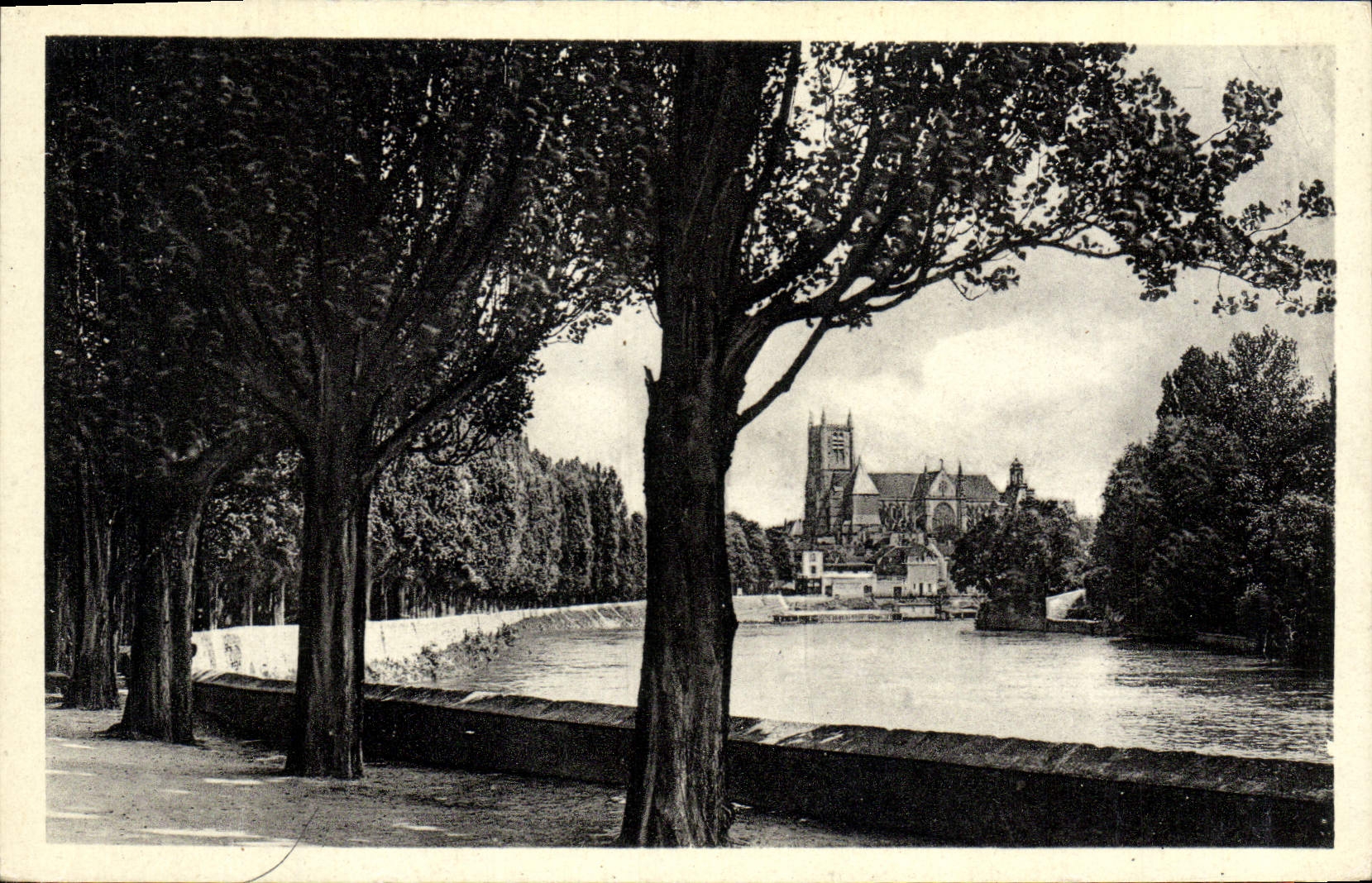 CPA Meaux Promenade des Trinitaires vue sur la Marne et la Cathedrale