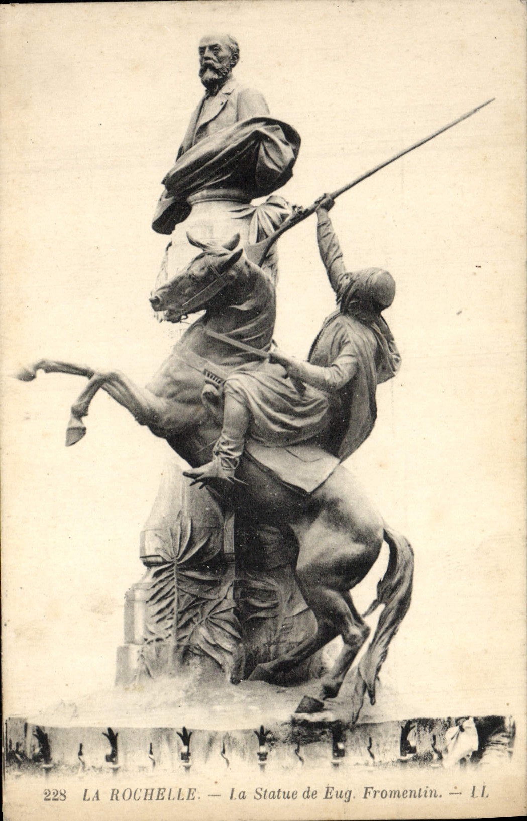 VINTAGE POSTCARD La Rochelle the Statue of Eugene Fromentin Riding Horse