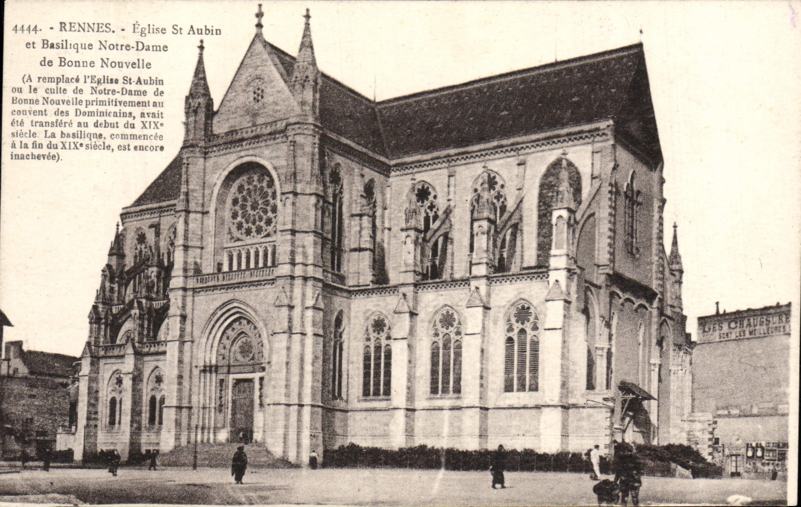 VINTAGE POSTCARD Rennes Church St Aubin and Notre Dame basilica of Good news