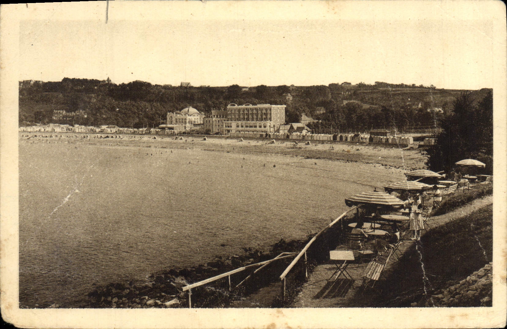 VINTAGE POSTCARD Perros Guirec Beach of Trestraou Terrace of the rosery