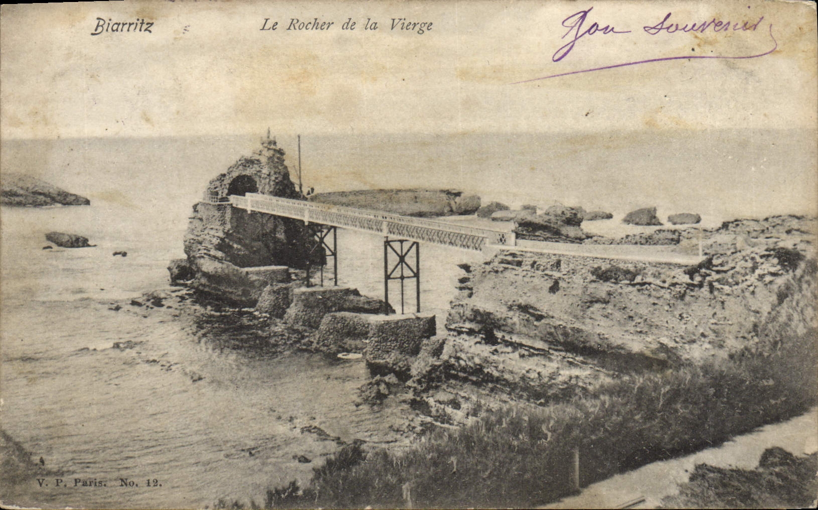 VINTAGE POSTCARD Biarritz the Rock of the Virgin