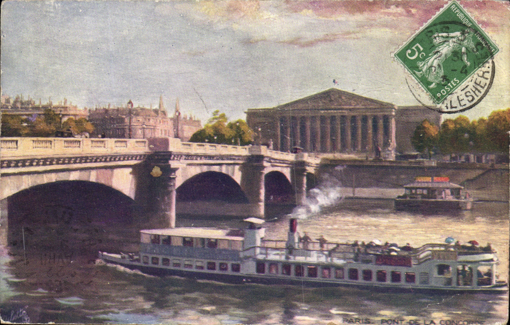 CPA Paris Pont de la Concorde Bateau Peniche