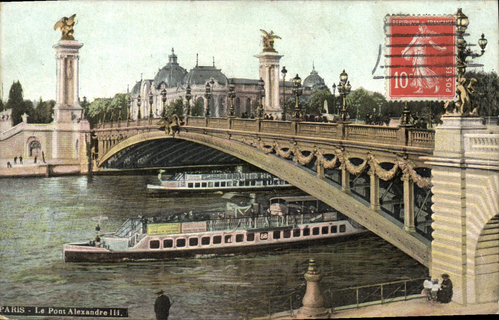 CPA Paris Le Pont Alexandre lll Bateau Peniche