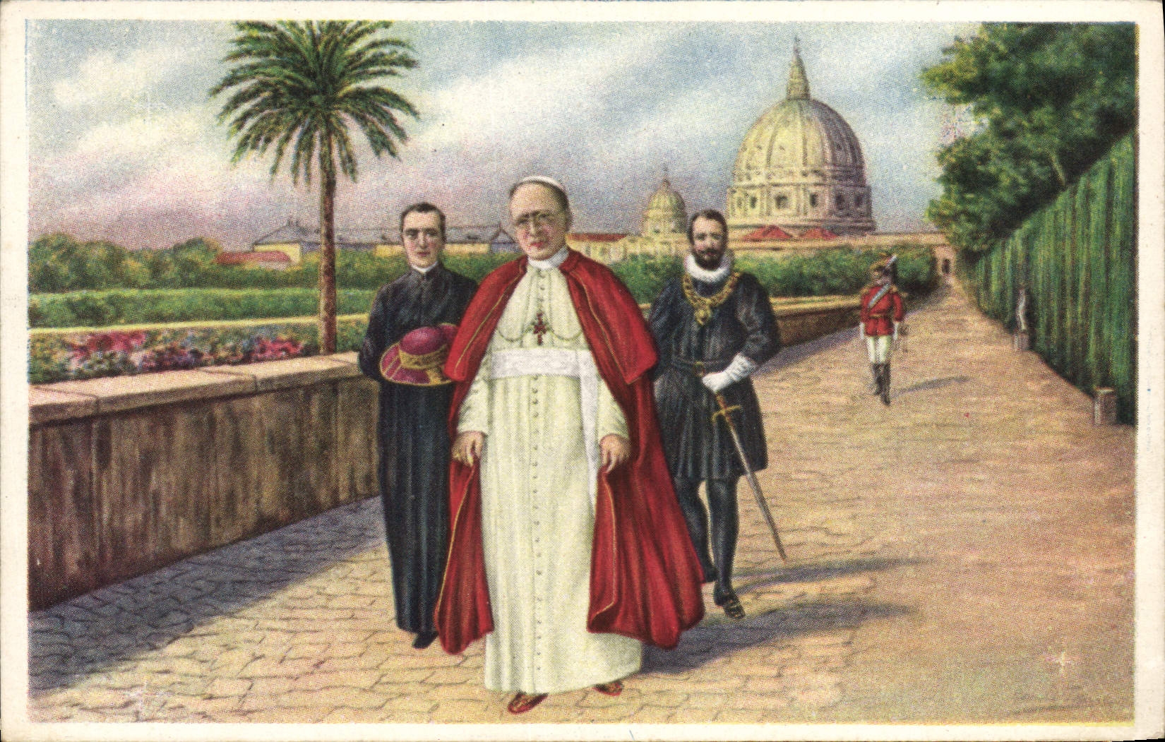 VINTAGE POSTCARD Santita nei Giardini Vaticani Pape Sweated