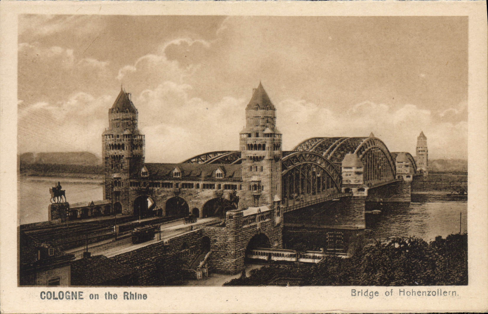 VINTAGE POSTCARD Cologne one the Rhine Bridge off Hohenzollern