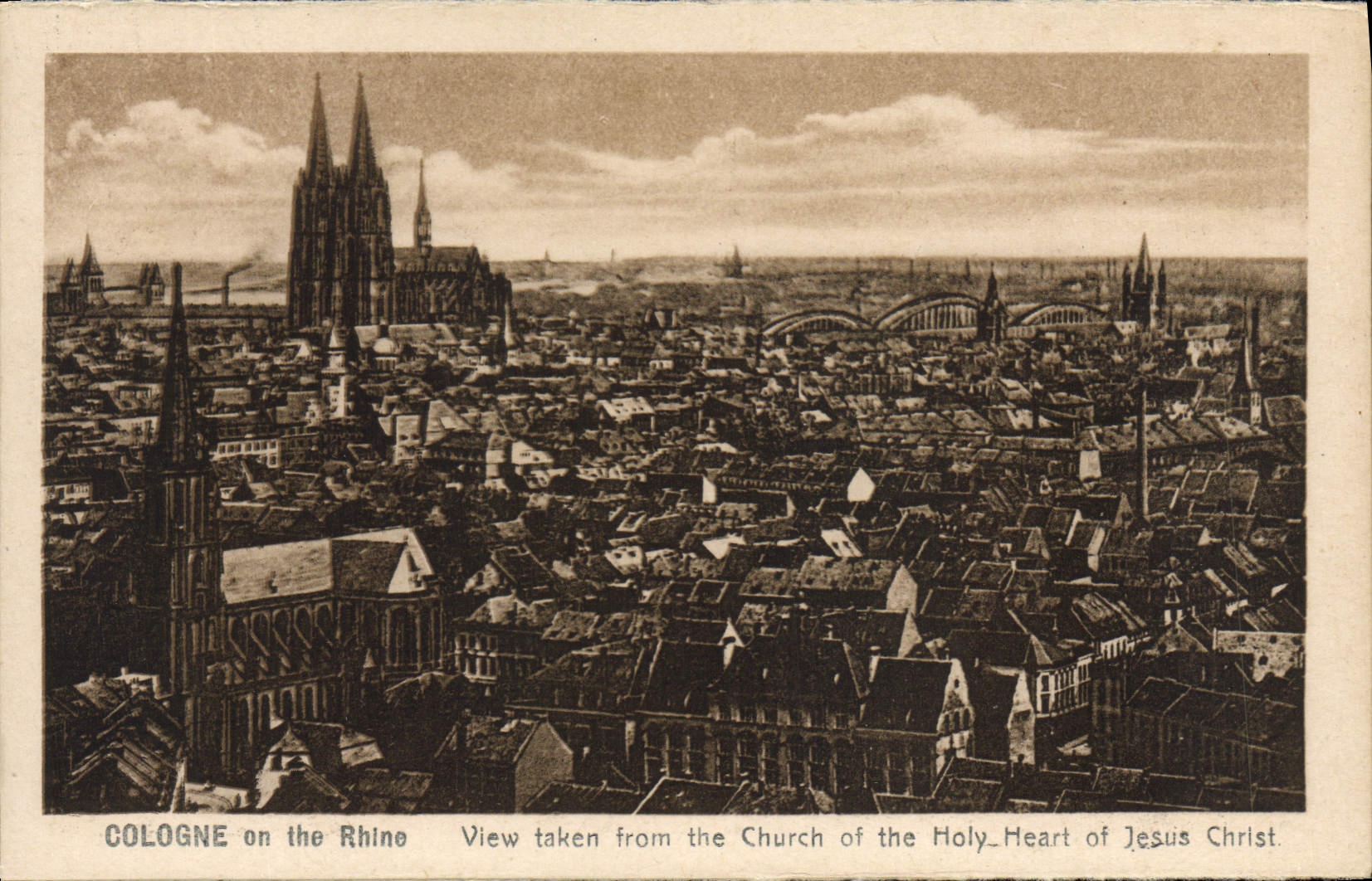 VINTAGE POSTCARD Cologne one the Rhine View taken from the Church off the Holy Heart off Jesus Christ