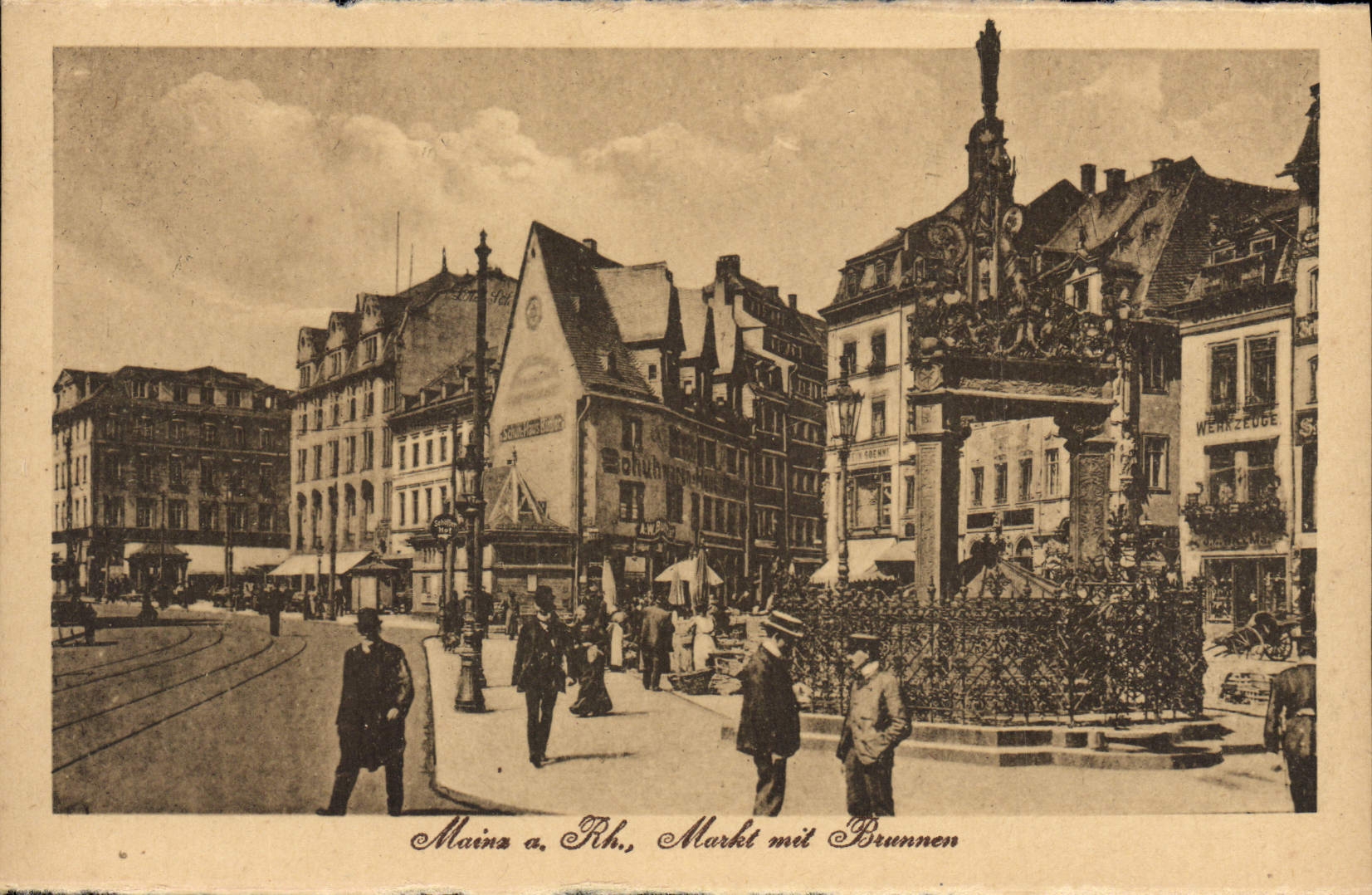 VINTAGE POSTCARD Mainz has Rh Markt puts Brunnen