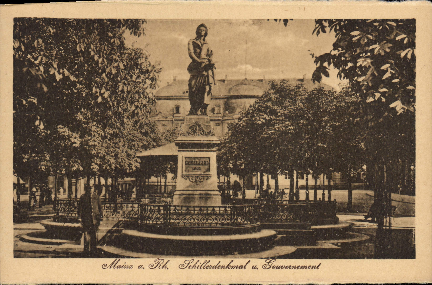 VINTAGE POSTCARD Mainz has Rh Schillerdenkmal