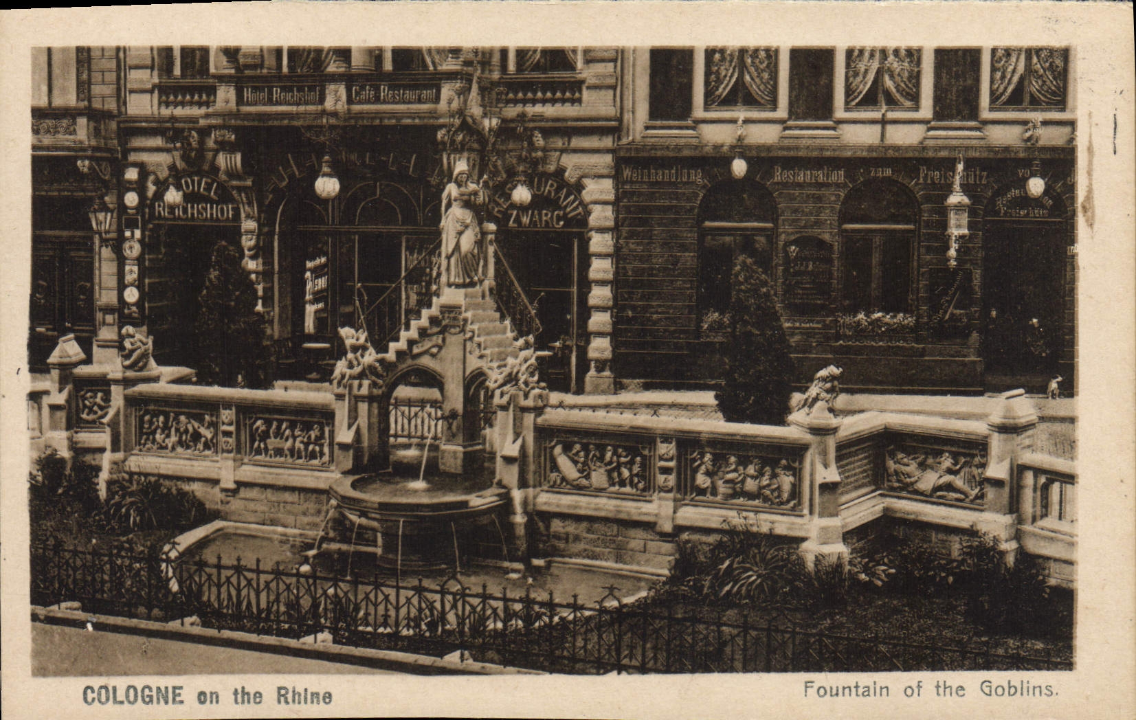 VINTAGE POSTCARD Cologne one the Rhine Fontaion off the Goblins