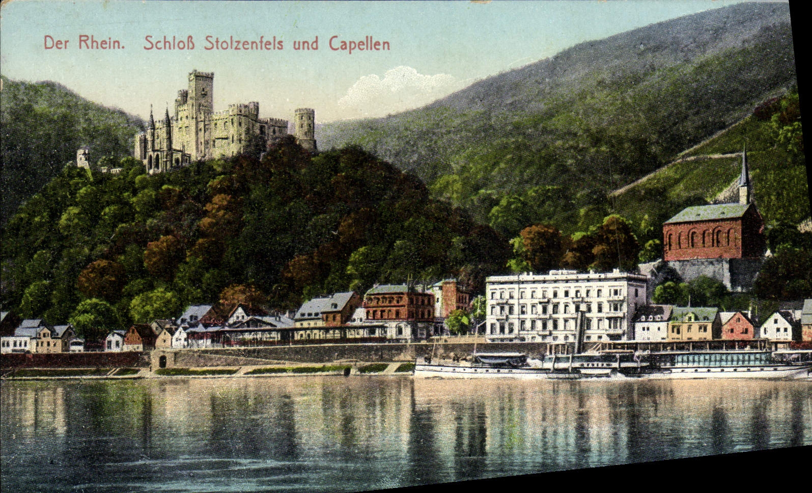 VINTAGE POSTCARD Dr. Rhein Schloss Stolzenfels und Capellen
